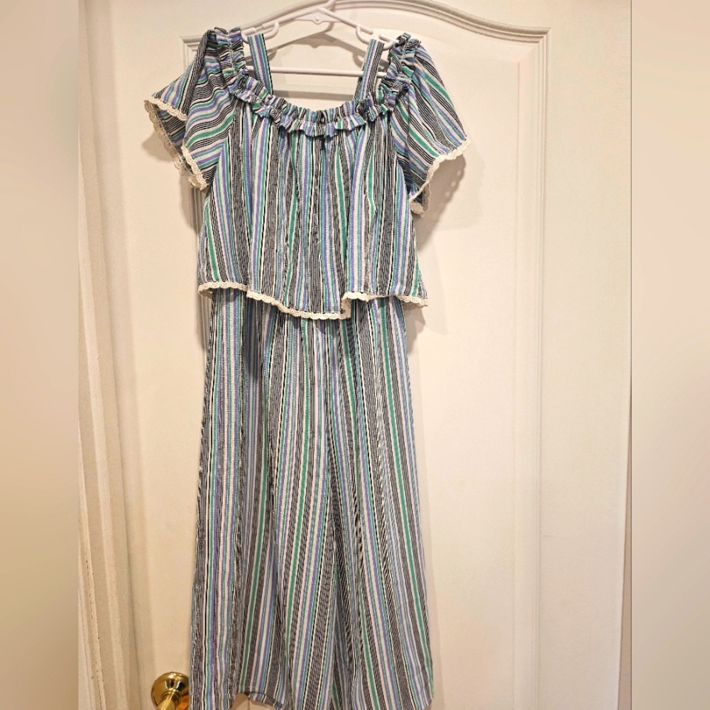 Speechless Kids Striped Off-Shoulder Jumpsuit- Size M